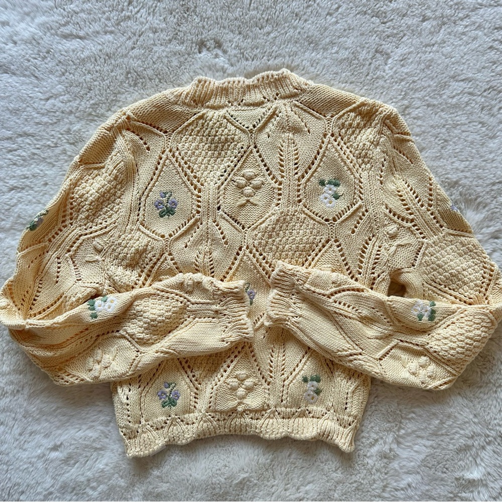 Zara Women's Yellow Cardigan Sweater with Flowers - Picture 8 of 9